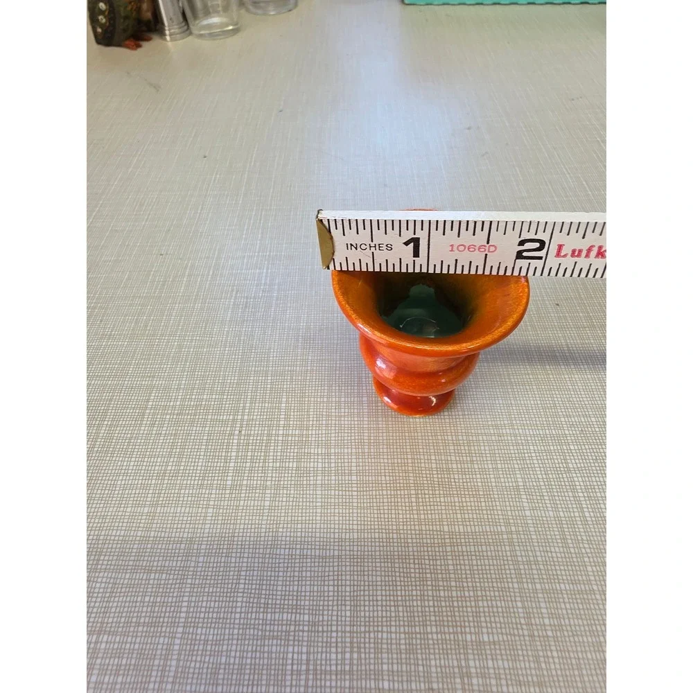 Vintage Miniature Orange Glazed Ceramic Vase Tiny Bud Vase Urn 2.25 Inch